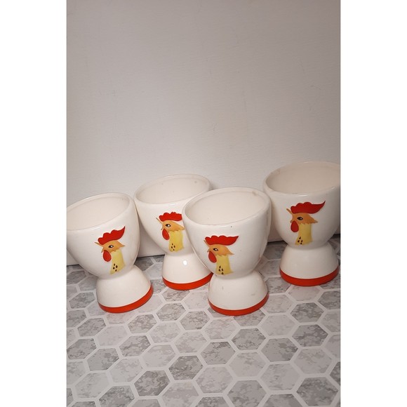 Holt Howard Set of 4 Whimsical Egg Cups, Coq Rouge Rooster Design 1961 - Picture 1 of 10